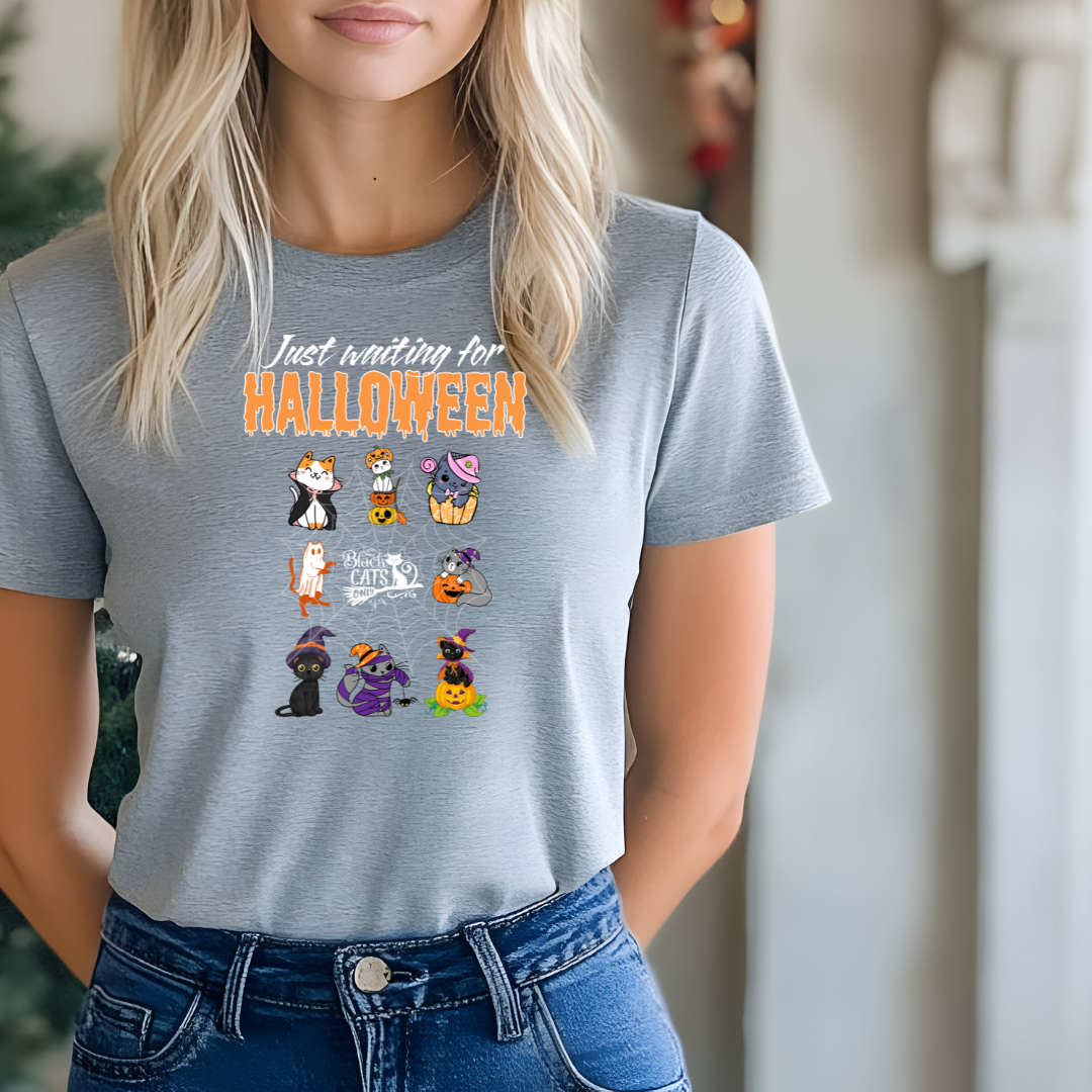 Camiseta manga corta gris "Halloween Cat Crew – Solo para Amantes de los Gatos"