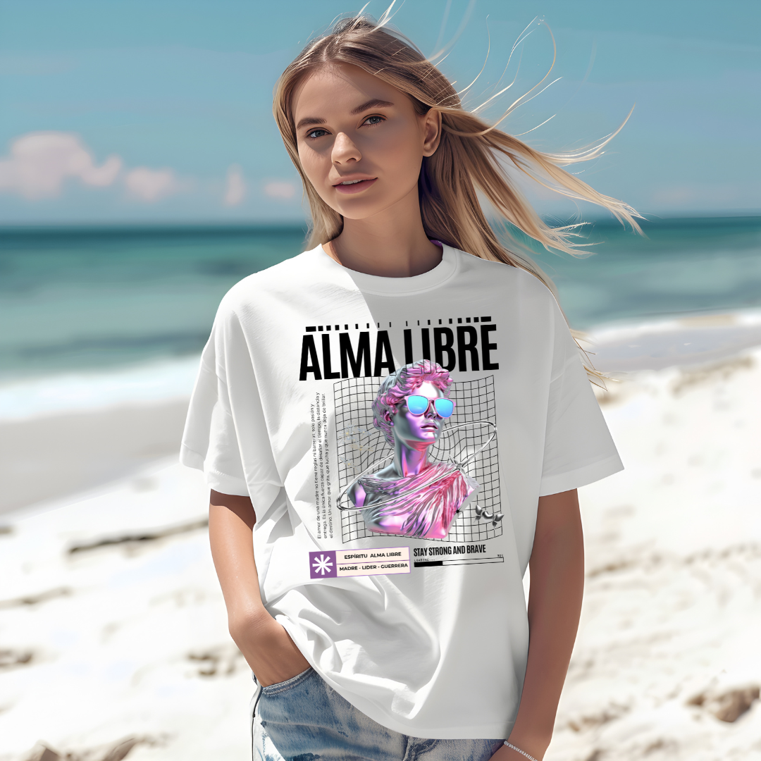 Camiseta Blanca Oversized “Alma Libre” – Edición Limitada con Estilo Artístico
