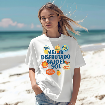 Camiseta blanca Oversized – Disfrutando Bajo el Sol