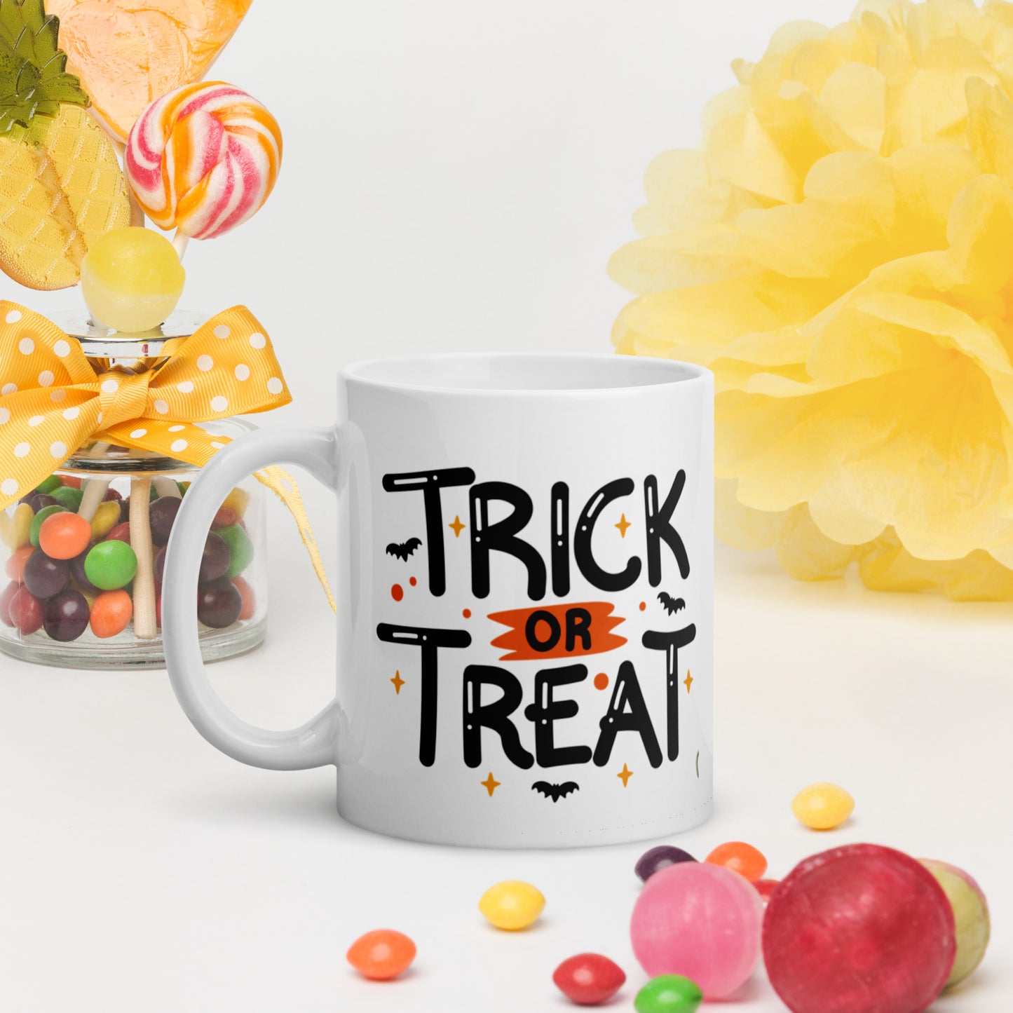 Taza blanca brillante Trick or Treat