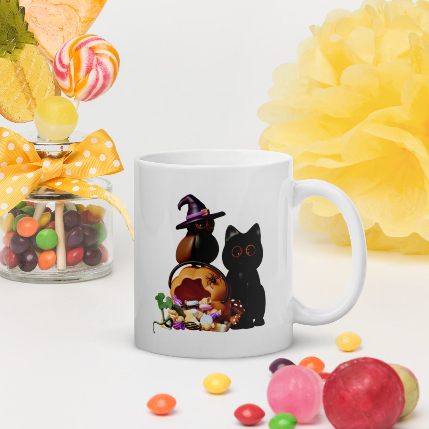 Taza blanca brillante Trick or Treat